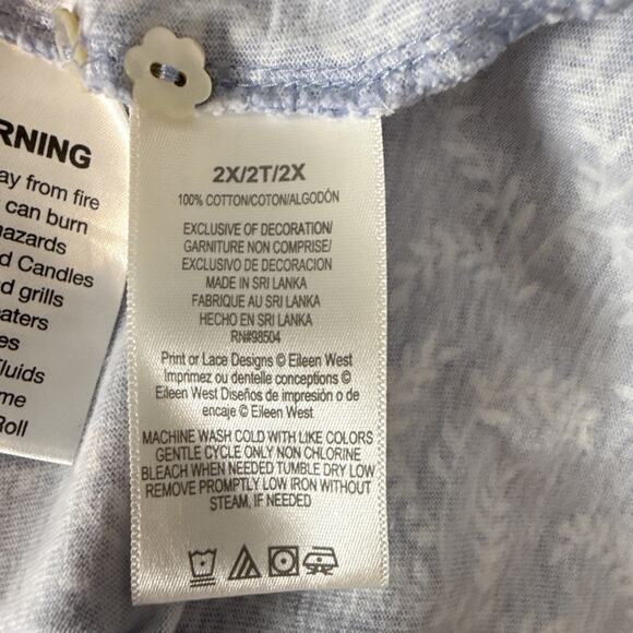 Eileen West Blue Floral Cotton Jersey Knit Nightgown Plus Size 2X Long Sleeve - Picture 9 of 9